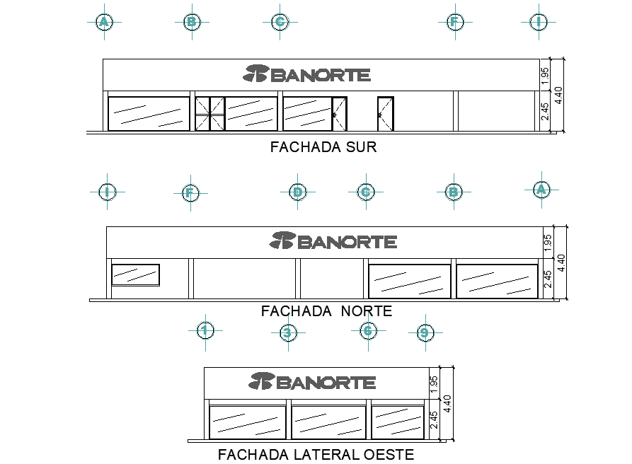 Elevation bank plan detail dwg file