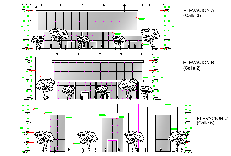 Elevation banking center plan detail dwg file