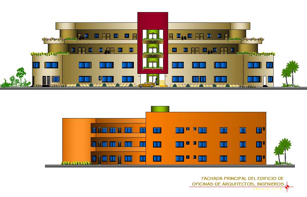 Elevation building multi plan detail dwg file
