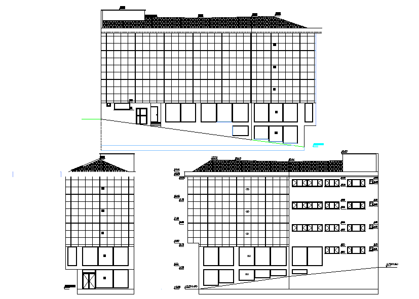 Elevation building offices plan detail dwg file