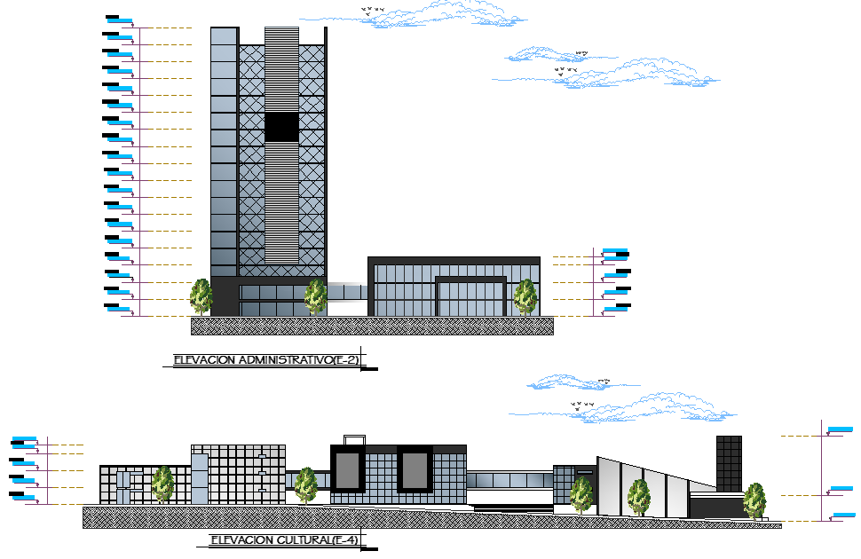 Elevation civic center plan autocad file