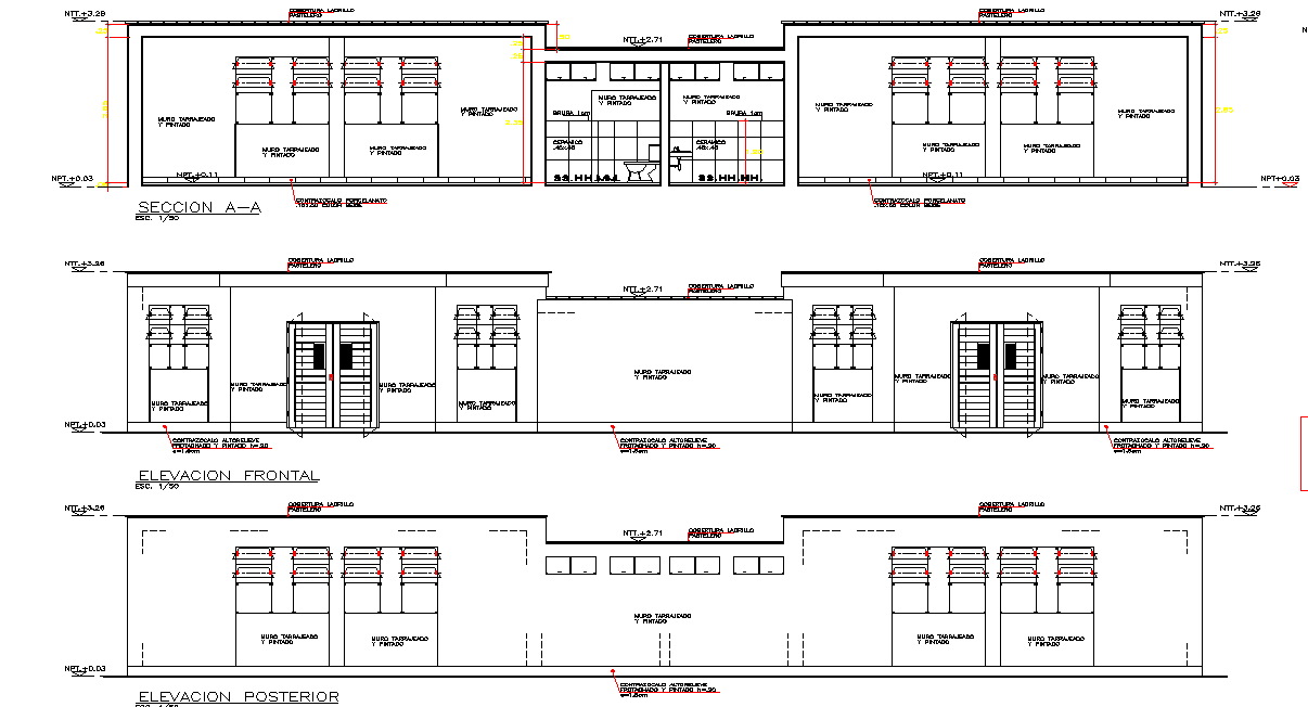 Elevation college detail dwg file