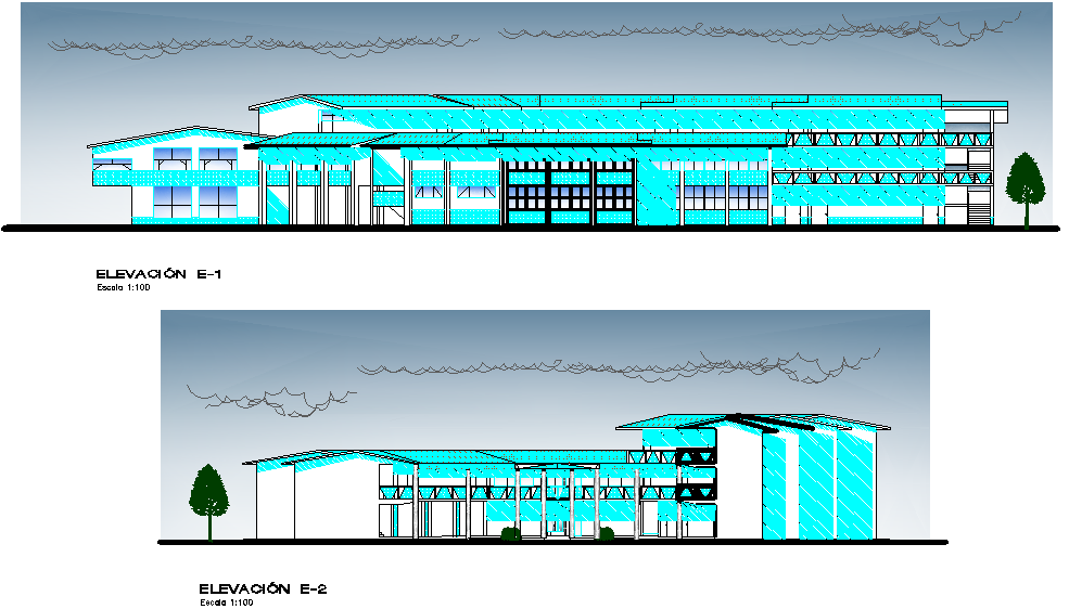 Elevation college detail dwg file