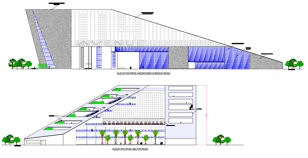 Elevation commercial complex plan dwg file