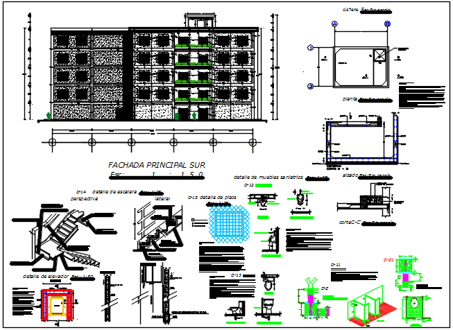 Elevation commercial plan detail dwg file