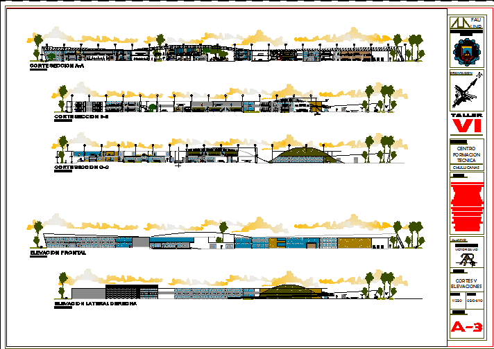 Elevation design of Technical school and vocational training center design drawing