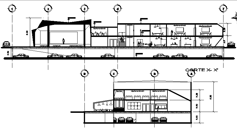 Elevation design of a cafe dwg file