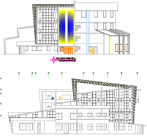 Elevation design of a city or mall or complex dwg file