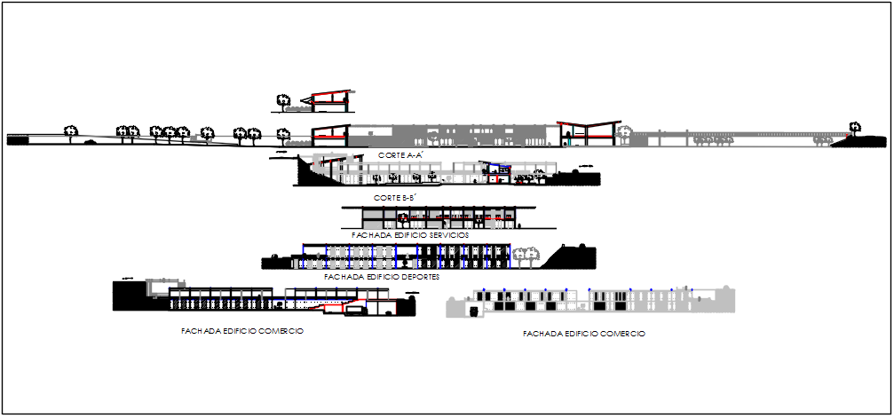 Elevation detail of the ground floor and 1st floor commercial building plan detail dwg file