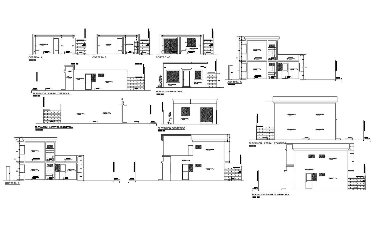 Elevation drawing of a house with detail dimension in AutoCAD