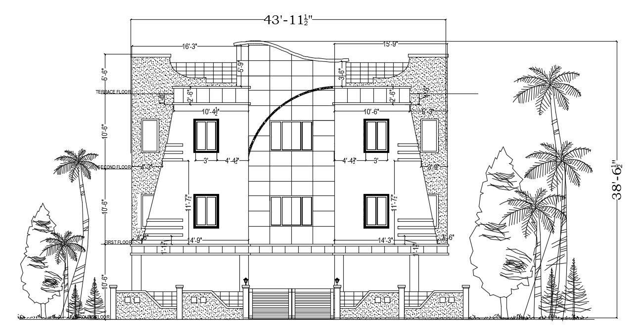 Elevation drawing of building in DWG file