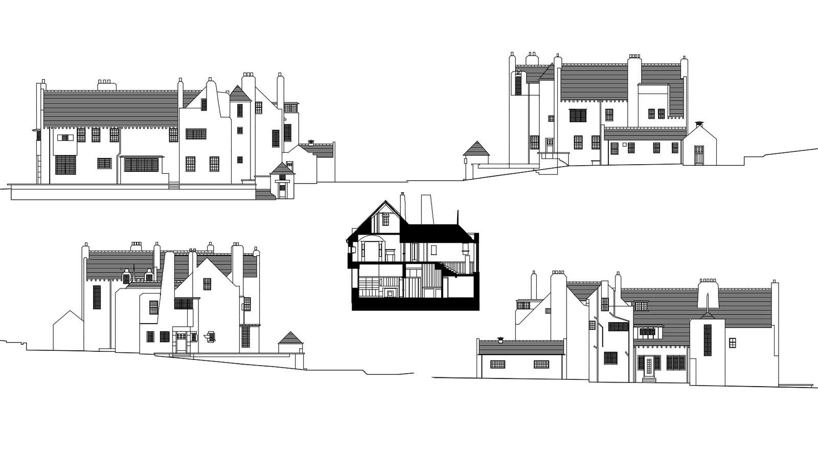 Elevation drawing of hill house in Autocad