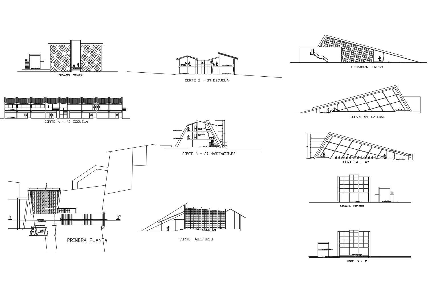 Elevation drawing of hotel building in dwg file