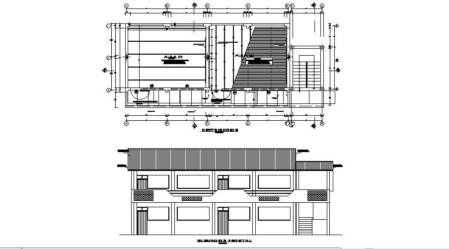 Elevation drawing of school with detail dimension in dwg file 