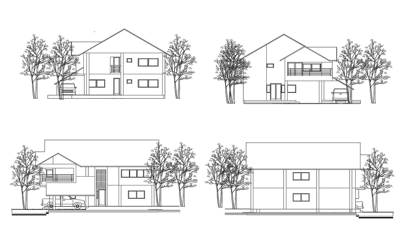 Elevation drawing of single family house in autocad
