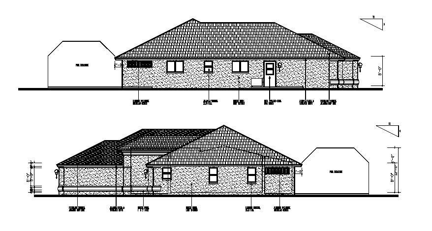 Elevation drawing of the bungalow in autocad 