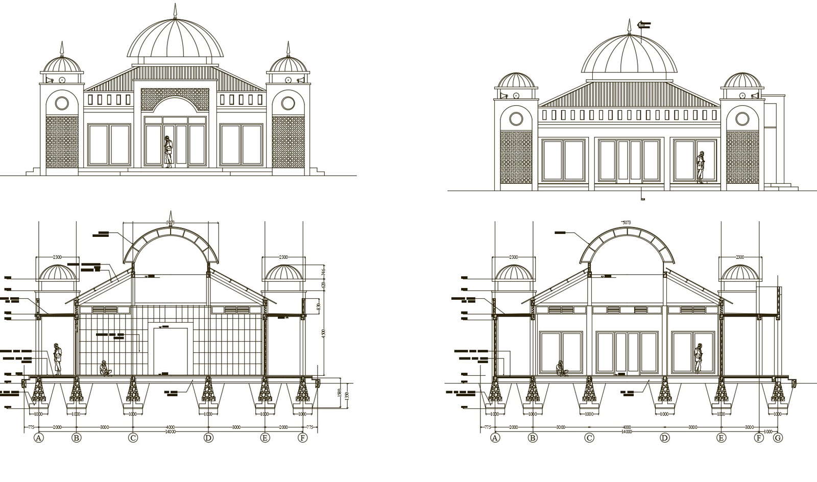 Elevation drawing of the mosque in dwg file