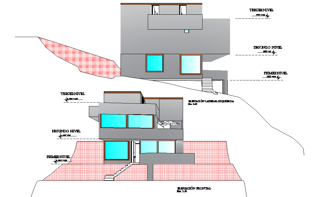 Elevation family house plan autocad file