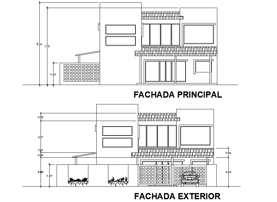 Elevation home plan detail dwg file