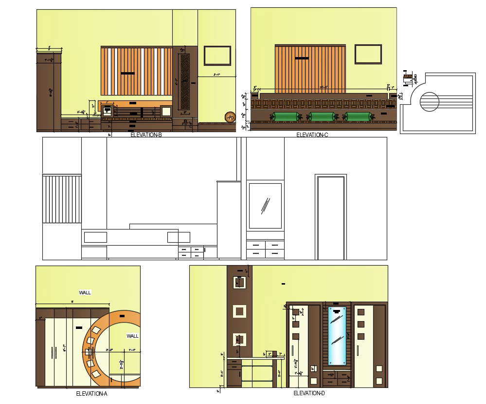 Elevation of a Bedroom CAD Drawing
