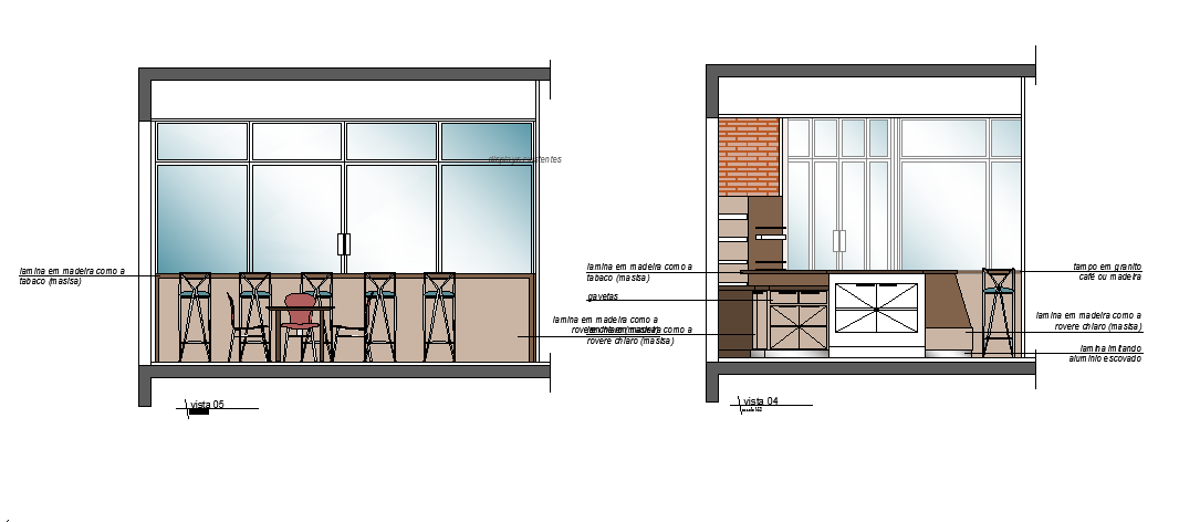 Elevation of a cafe dwg file