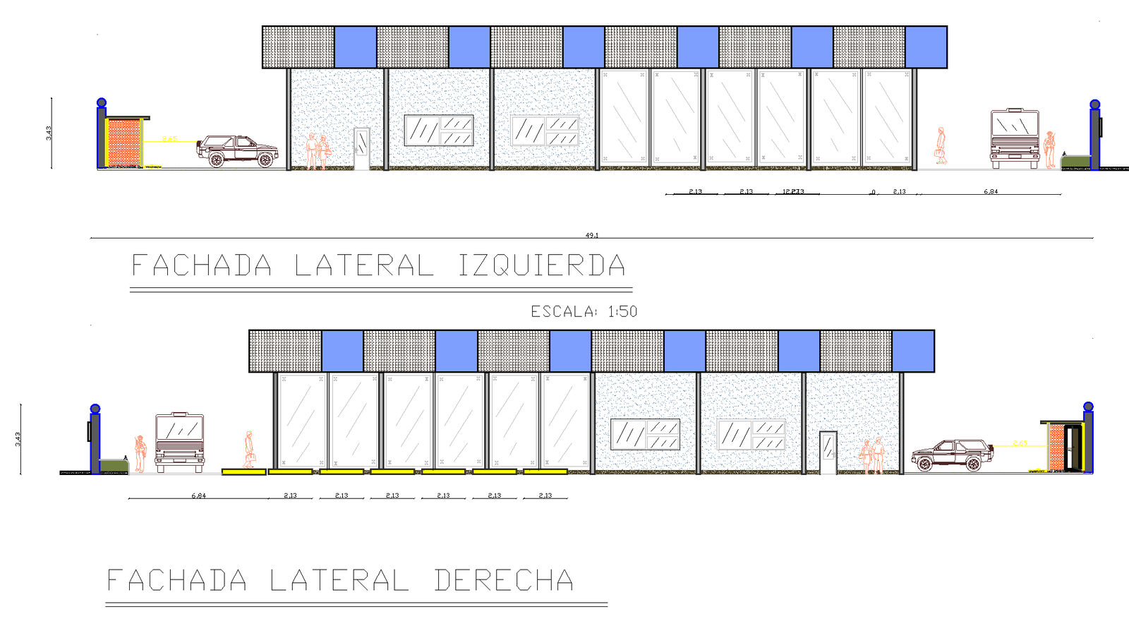 Elevation of a commercial plan detail dwg file.