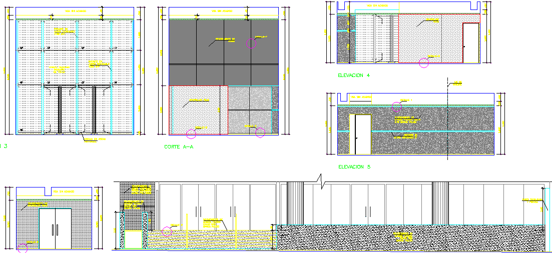 Elevation of a lobby office dwg file
