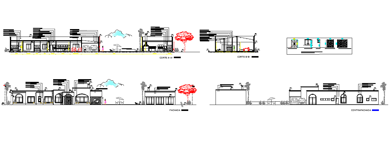 Elevation of a restaurant dwg file