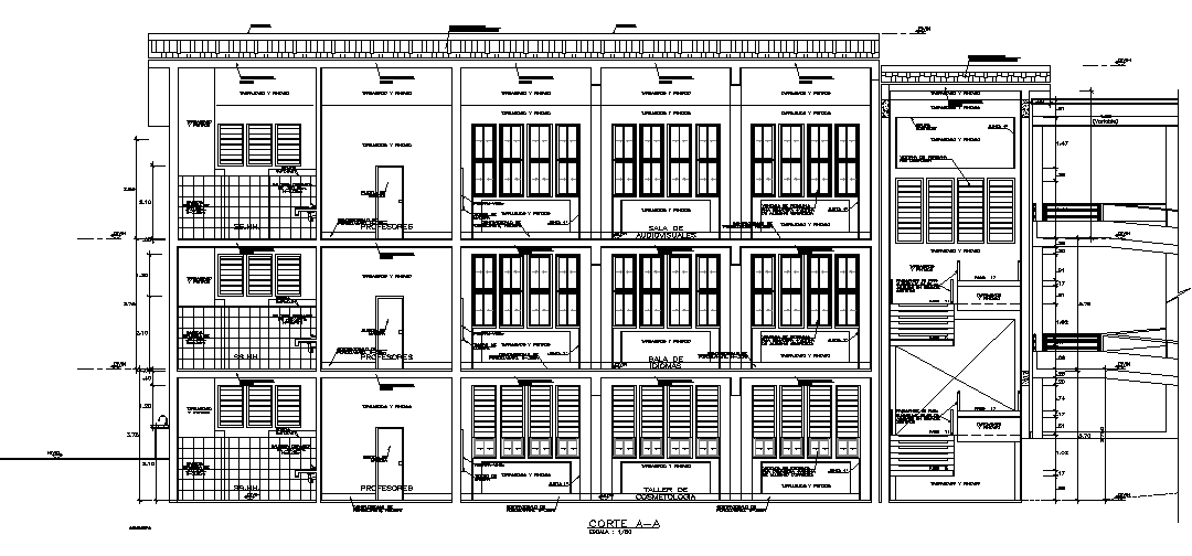 Elevation of a school dwg file