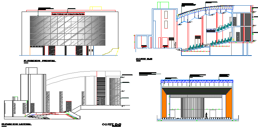 Elevation of a university dwg file