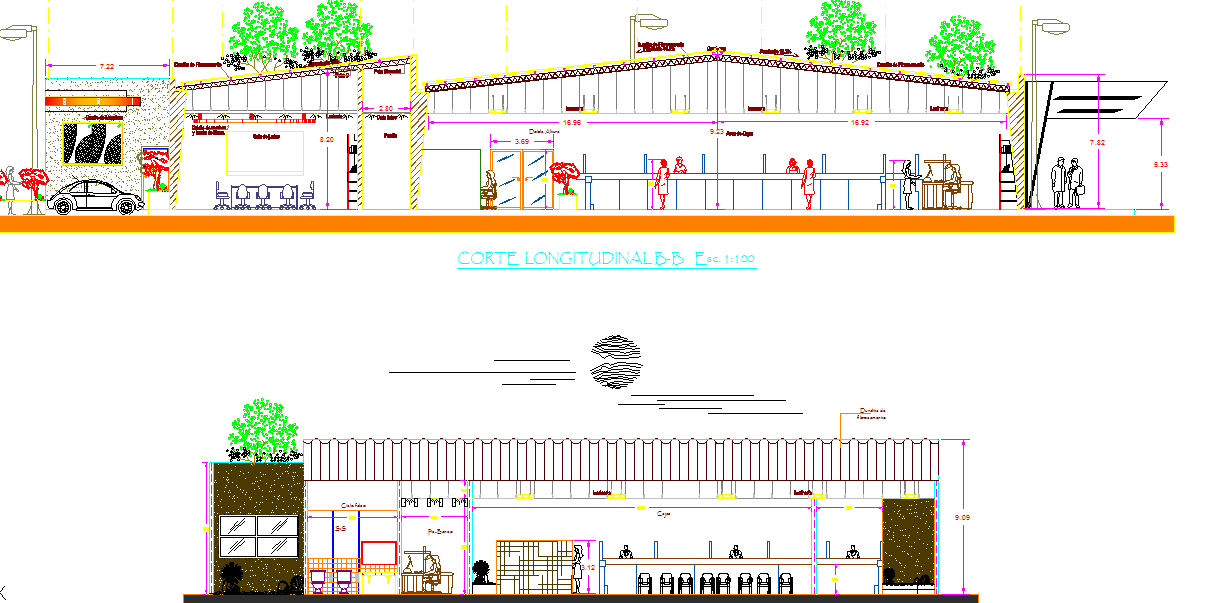 Elevation of bank office minimalist dwg file