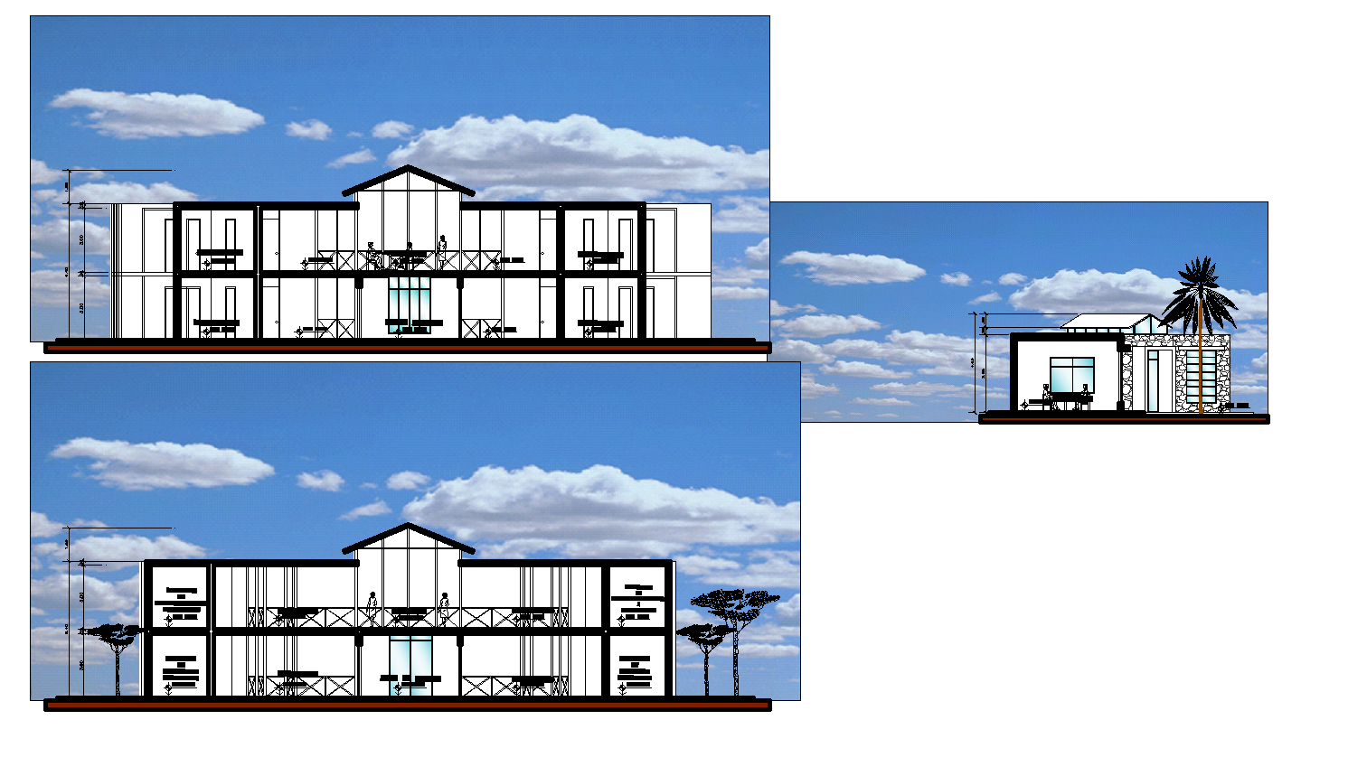 Elevation of city offices and cultural plan detail dwg file.