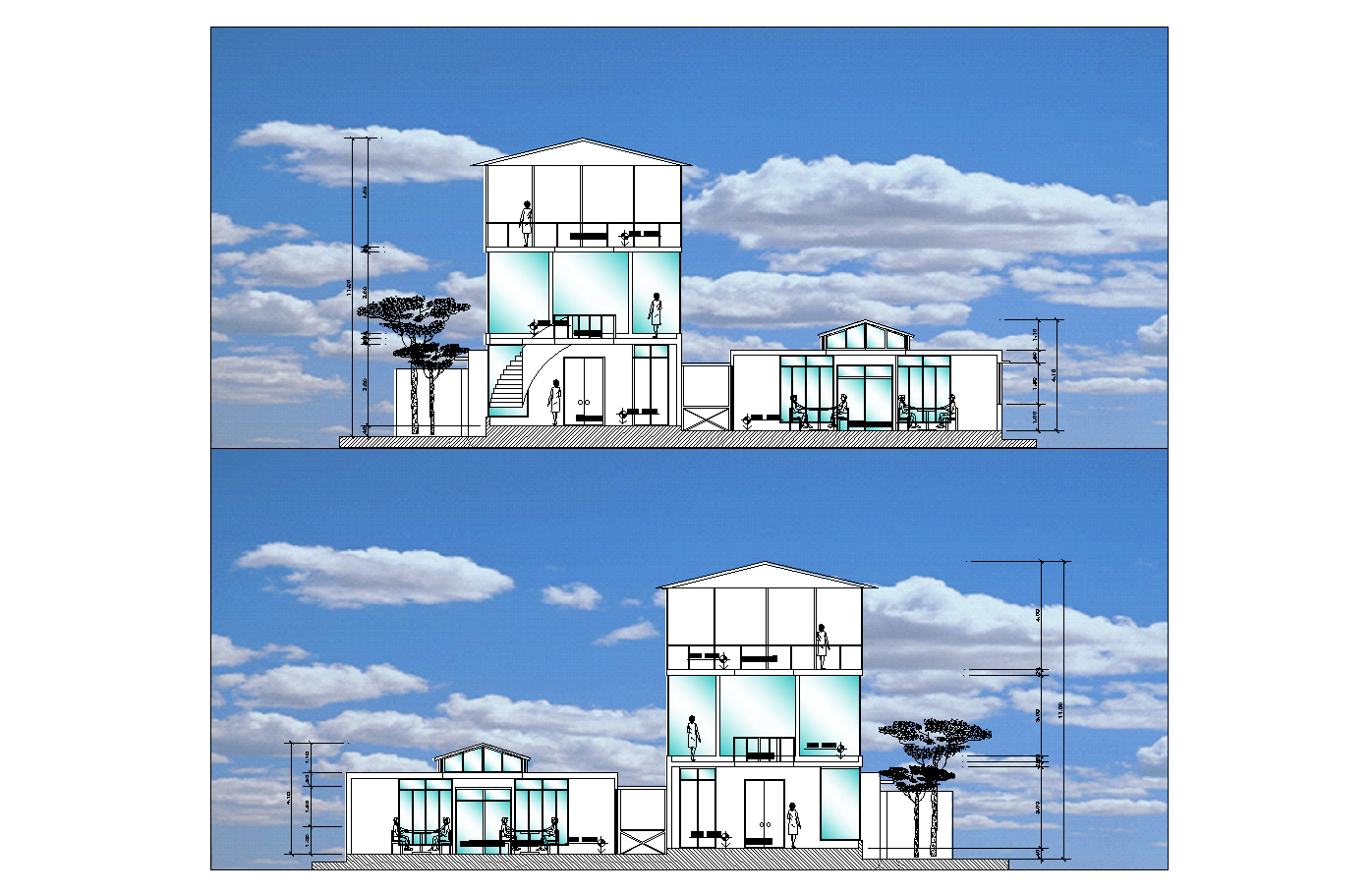 Elevation of city offices and cultural plan detail dwg file.