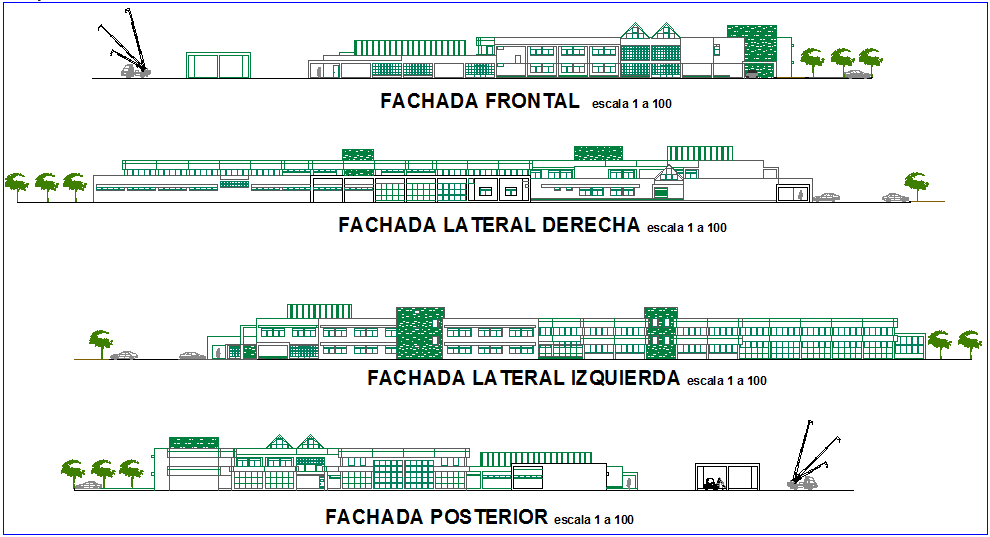 Elevation of collage with different view dwg file