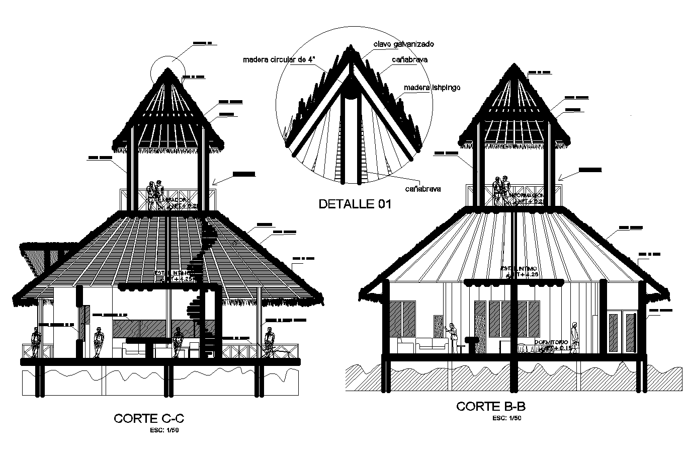Elevation of ecological resort plan detail dwg file,