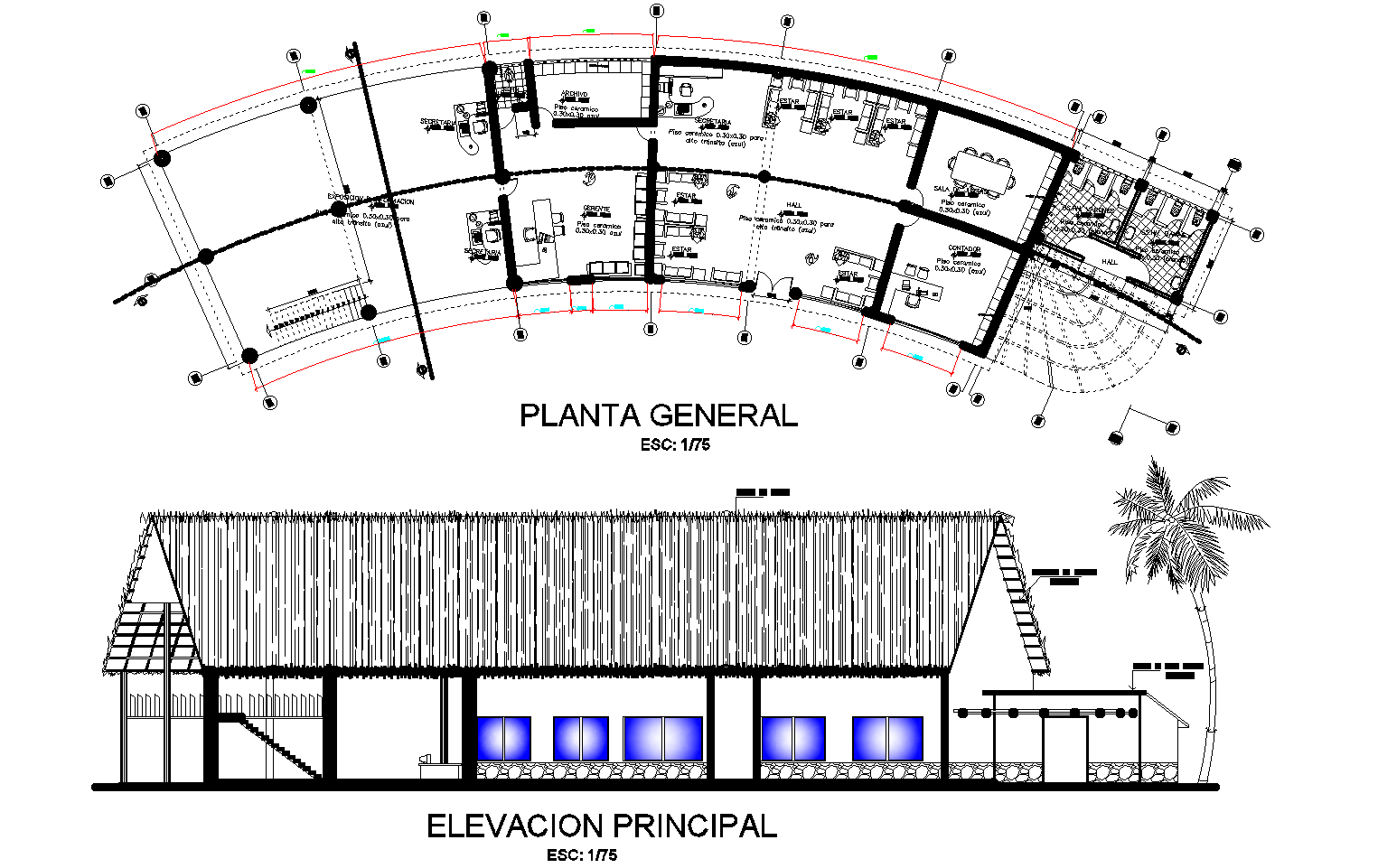 Elevation of ecological resort plan detail dwg file,