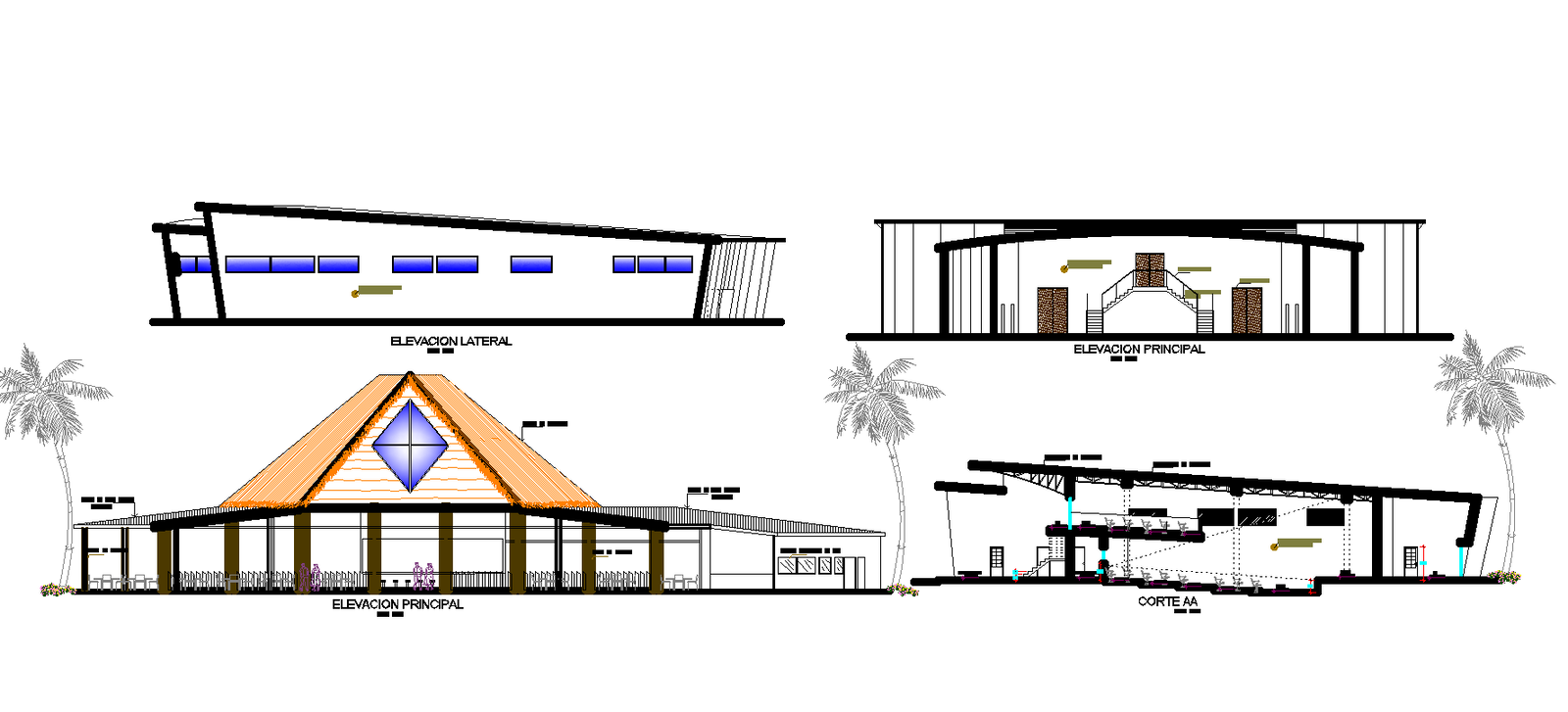 Elevation of ecological resort plan detail dwg file,