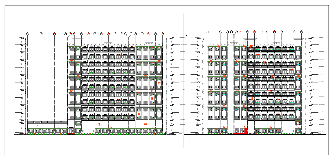 Elevation of hotel dwg file