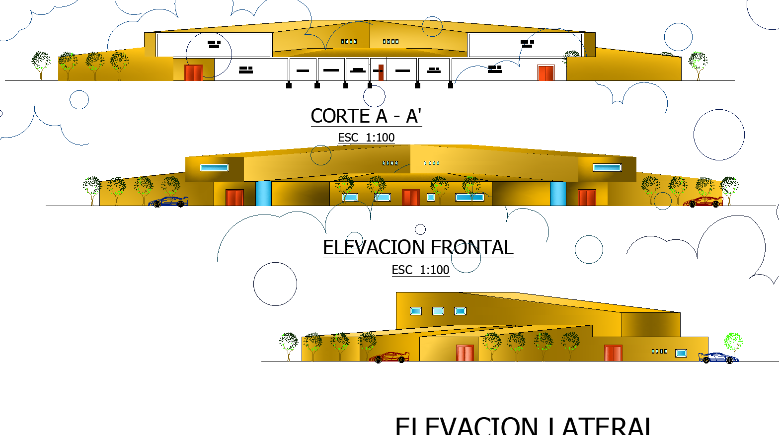 Elevation of the urban market plan detail dwg file.