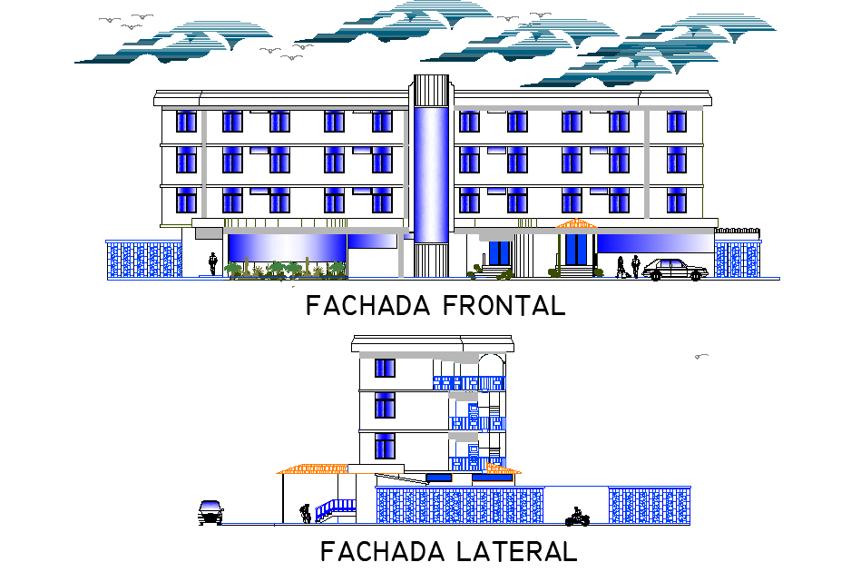 Elevation office plan detail dwg file