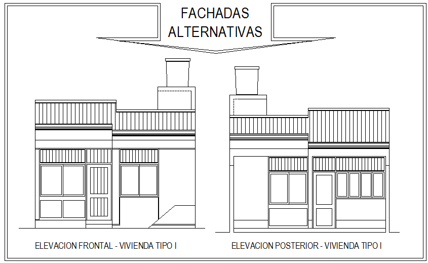 Elevation one family house autocad file