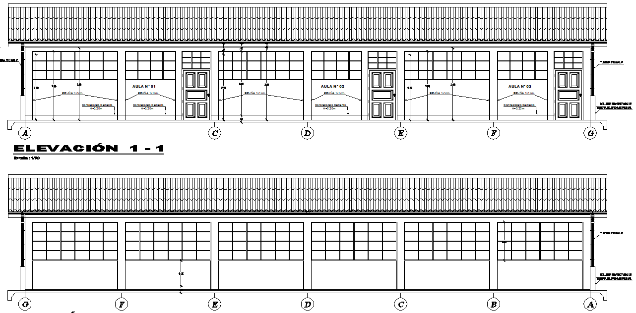 Elevation school detail dwg file