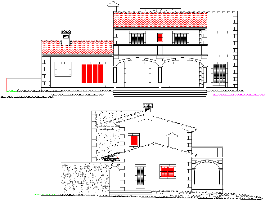 Elevation single family housing project detail autocad file