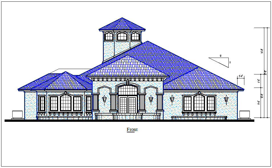 Elevation view of house detail dwg file
