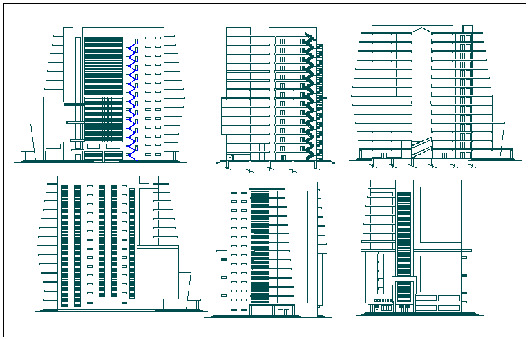 Elevation view of office building dwg file