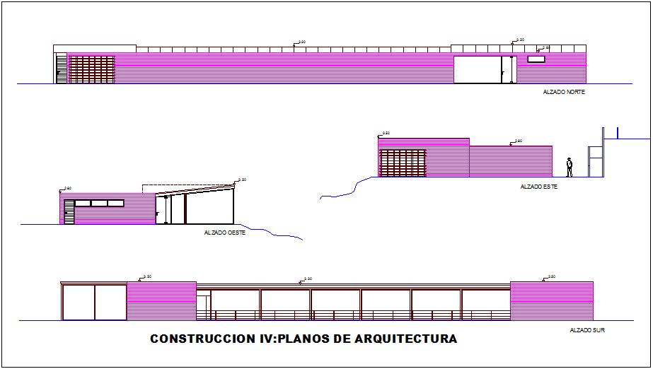 Elevation with different axis of government building dwg file 