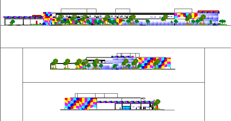 Elevation with tree view of children hospital dwg file