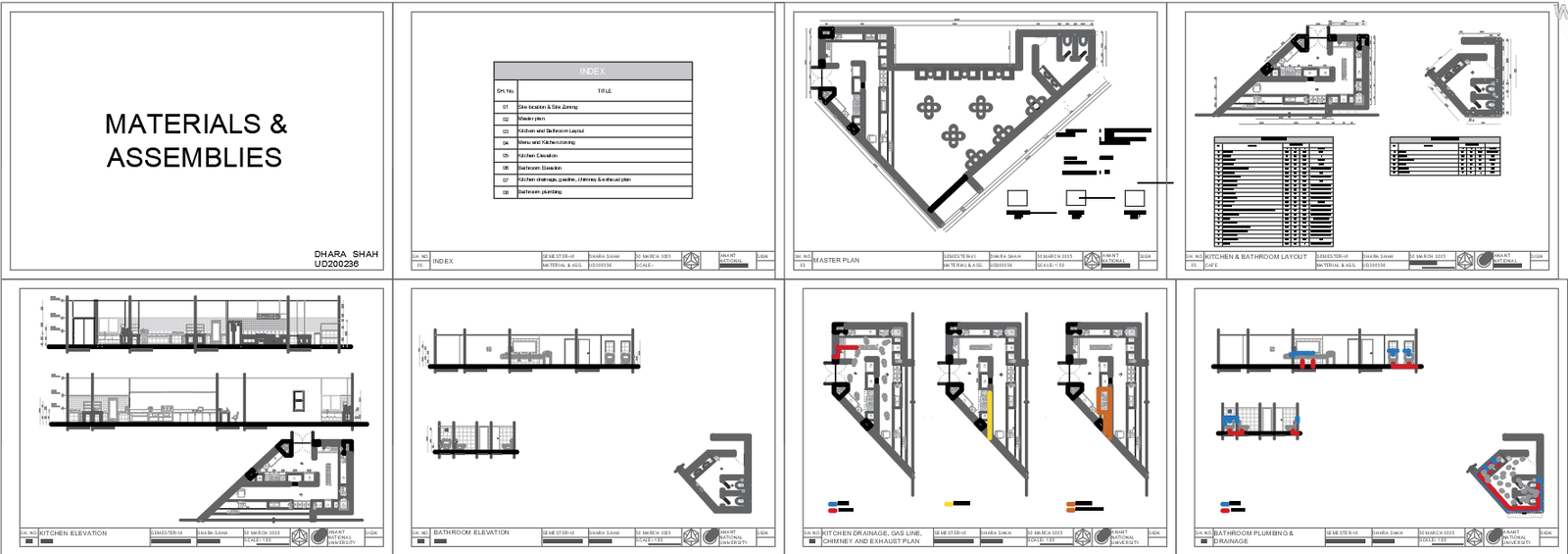 Elevation and Section Details of Kitchen and Bathroom For Cafe In DWG File