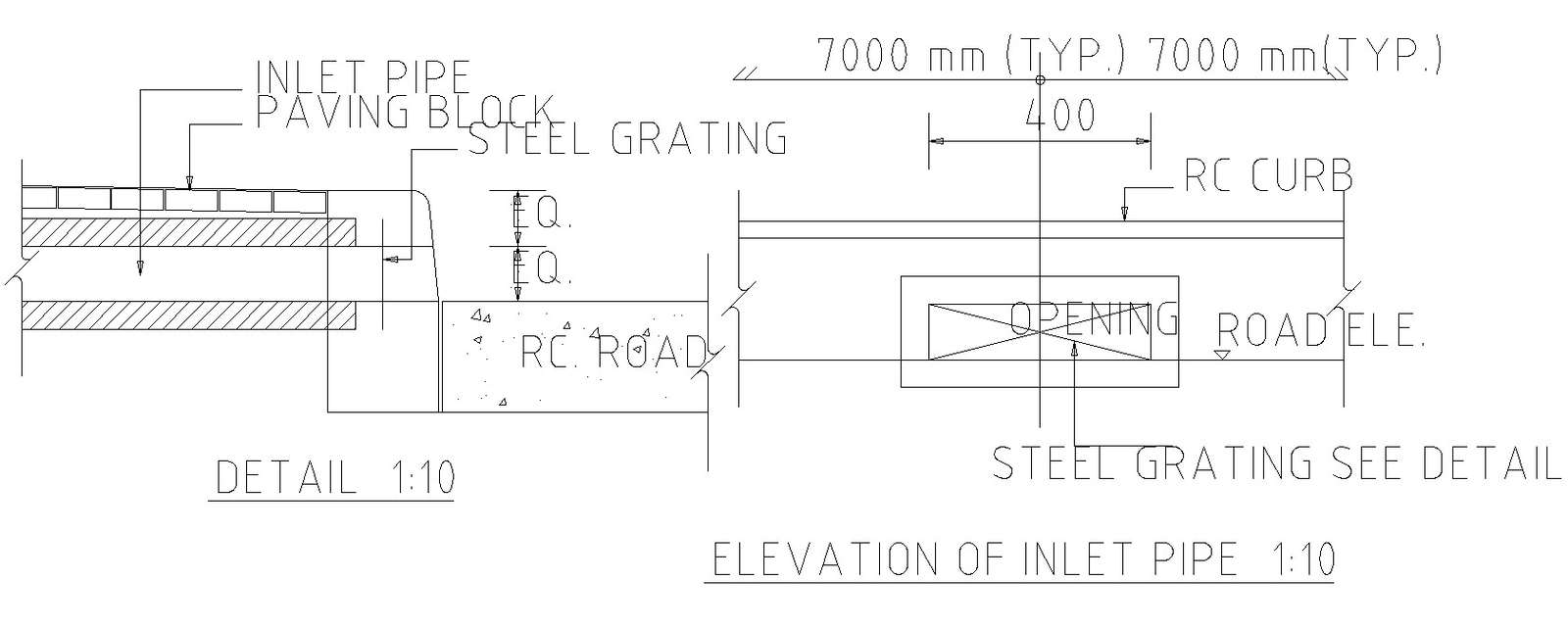 Elevation of Inlet Pipe CAD Drawing