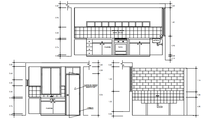 Elevations of kitchen layout